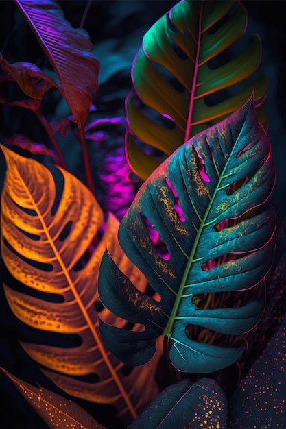 Photo abstract tropical leaf colourful b... | Premium Photo #Freepik #photo #tropical-palm #palm-leaf #exotic #jungle-plants Pretty Plants Aesthetic, Tropical Leaves Aesthetic, Jungle Leaves, Tropical Glow, Tropical Leaf, Jungle Plants, Tropical Neon, Tropical Leaf Background, Pike Art