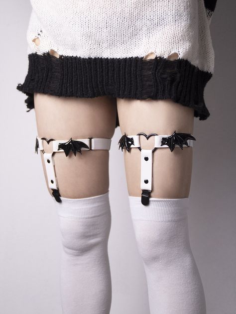 White Casual   PU Leather   Embellished   Women Accessories Leg Garter Belt, Goth Garter Belt, Thigh High Socks Garter Outfit, Gater Belts Outfit, Garter Belt Outfits Casual, Leg Garter Outfit, Garters Aesthetic, Garter Belt Outfits, Goth Staples