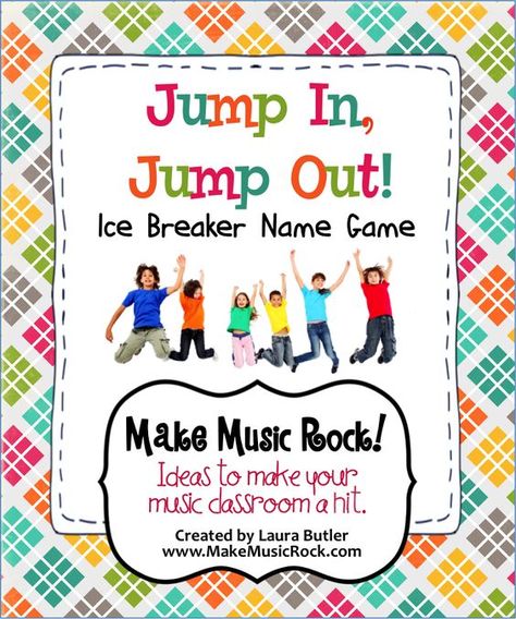 Make Music Rock! Jump In, Jump Out - Name game ice breaker that is a perfect back-to-school activity. Music Camp, Kindergarten Music, Elementary Music Class, Music Lessons For Kids, Elementary Music Lessons, Ice Breaker Games, Music Curriculum, Music Lesson Plans, Name Games