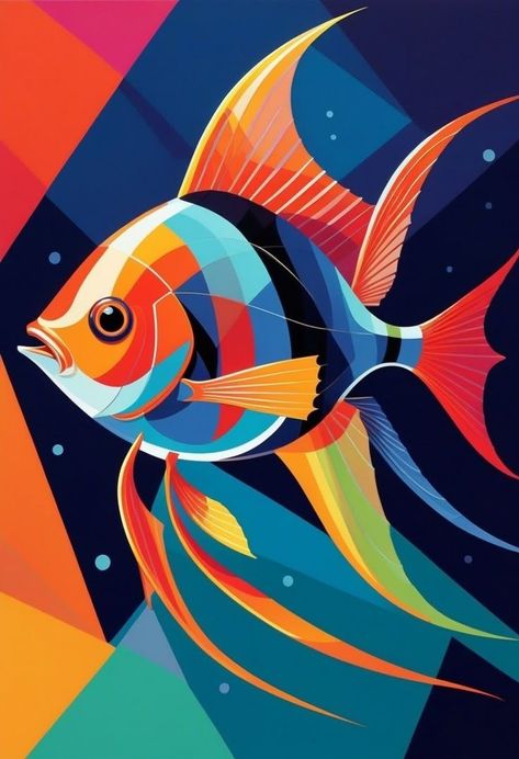 Abstract Fish Painting, Illusion Drawings, Soyut Sanat Tabloları, Fish Painting, Art Drawings For Kids, Amazing Art Painting, Painting Art Projects, Fish Art, Diy Canvas Art