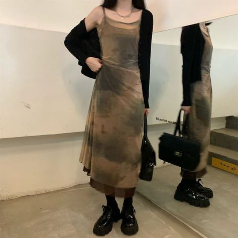 Wedding Midi Dress, Print Mesh Dress, Dress Grunge, Vintage Tie Dye, Black Knit Cardigan, Y2k Dress, Tie Dye Maxi, Vintage Tie, Korean Dress