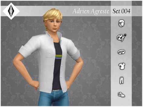 AleNikSimmer's Adrien Agreste - Set004 Sims 4 Ladybug, Uraraka Cosplay, Mods Sims 4, Sims 4 Male Clothes, Full Body Costumes, The Sims 4 Pc, Sims 4 Anime, Sims 4 Cc Shoes, Male Clothes