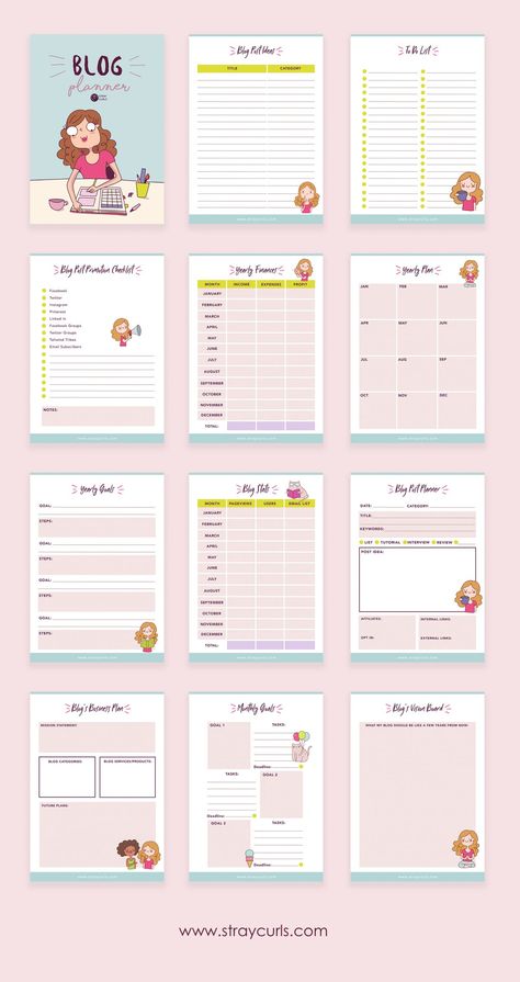 Blog Planner Printable, Blog Organization, Planner Printables Free, Free Planner, Blog Planner, Planner Organization, Planner Bullet Journal, Study Planner, Cat Stickers