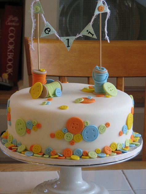 "Cute as a Button" Cake by sugarcrushmiami, via Flickr- I like the banner Sewing Cake, Button Cake, Cute As A Button, Special Cake, Novelty Cakes, Gorgeous Cakes, Occasion Cakes, Love Cake, A Button