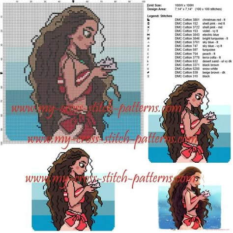 Moana cross stitch pattern Moana Cross Stitch, Free Cross Stitch Patterns, Crochet Bookmark, Patterns Simple, Disney Cross Stitch Patterns, Pixel Art Templates, Cross Stitch For Kids, Bookmarks Kids, Disney Cross Stitch