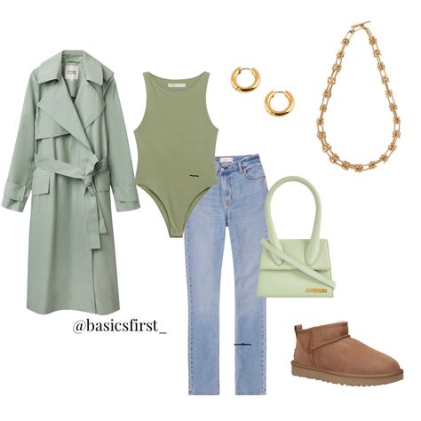 Autumn outfit, green outfit, sage green outfits , green coat, jacquemus , jacquemus bag, minimal style , clean outfit, clean girl style