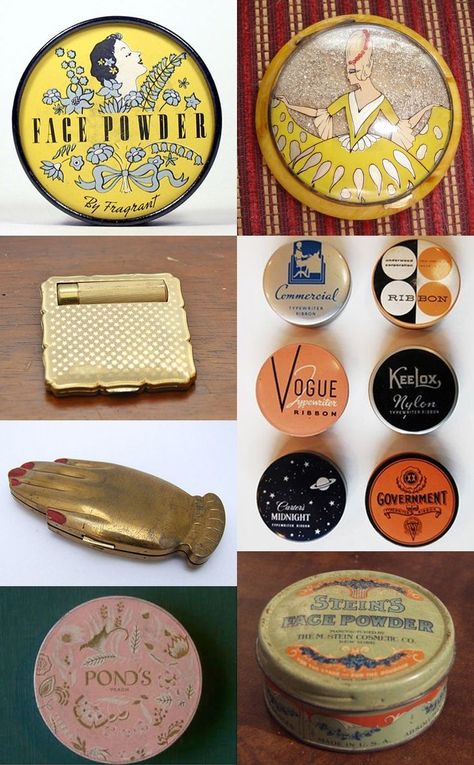 How gorgeous is this vintage packaging? Vintage Make Up Packaging, 1920s Makeup Products, Vintage Compact Makeup, Vintage Makeup Packaging, Vintage Makeup Products, Antique Makeup, Vintage Makeup Vanities, Vintage Parfum, Makeup Packaging