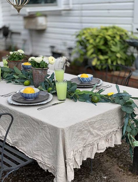 Spring Outdoor Table Ideas|Casual outdoor table|Spring tablescape|outdoor party|party planning|farmhouse|farmhouse dining|patio dining|Spring outdoor decorations|summer decorations|Outdoor table centerpieces|outdoor table decorating ideas|dinner party|shabby chic|farmhouse style|how to style|how to style outdoor table|hallstrom home Outdoor Table Ideas, Outdoor Table Centerpieces, Spring Outdoor Decor, Glassware Garden Art, Dining Patio, Spring Table Settings, Table Decorating, Outdoor Sinks, Brunch Table