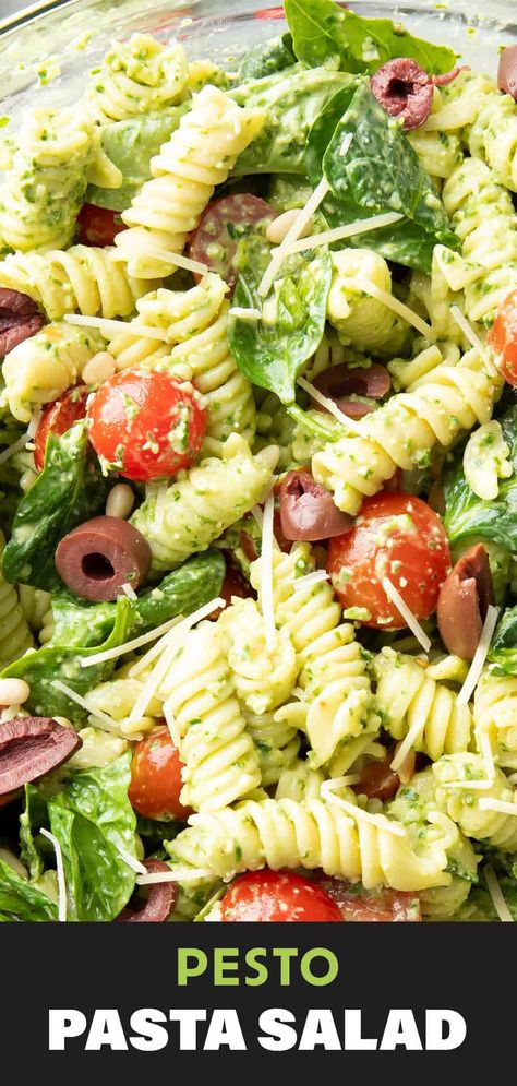 Cold Spinach Pasta Salad, Spinach Pesto Pasta Salad, Mediterranean Pesto Pasta Salad, Bowtie Pesto Pasta Salad, Italian Pesto Pasta Salad, Salads With Pesto, Pasta And Basil Recipes, Pasta Salad Pesto Cold, Pasta Salad With Pesto Recipes