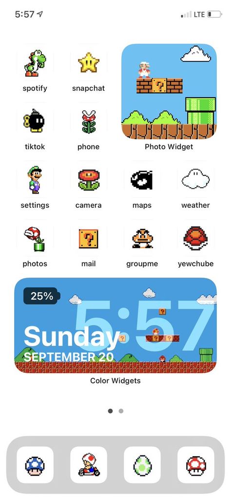 Mario Ios 16 Wallpaper, Mario Phone Theme, Mario Homescreen Layout, Widget Layout, Pokemon App, Personalization Ideas, Lockscreen Ios, Phone Template, Ios App Iphone