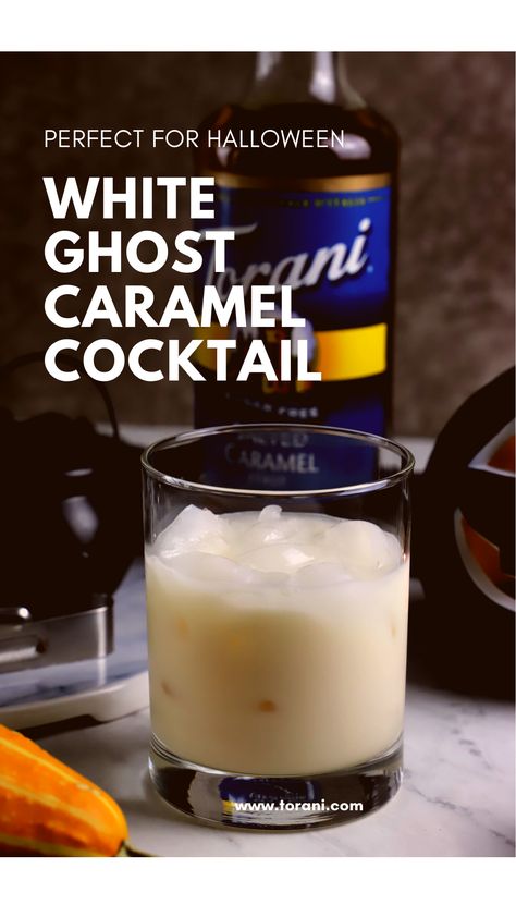 If you want to have a great cocktail recipe for this month, especially for Halloween, I bring to you this delicious White Ghost Caramel cocktail. And best of all is that you can prepare it with Torani Sugar Free Salted Caramel Syrup, which gave all the flavor and sweetness, making a perfect addition to enjoy it. @ToraniFlavor English Toffee Syrup Recipe, Torani Syrup Cocktail Recipes, Torani Caramel Syrup Recipes, Toffee Syrup Recipe, Caramel Syrup Recipe, Caramel Cocktail, Salted Caramel Syrup, Salted Caramel Recipes, Torani Syrup