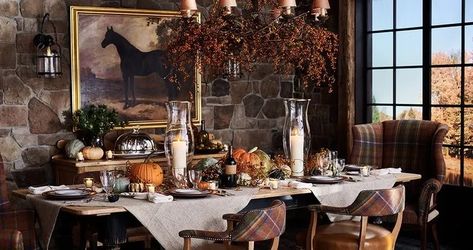 Equestrian-Inspired Interior Design - Pretty in Plaids Autumn Dining, Equestrian Decor, Dining Room Table Decor, Fall Table Settings, Fall Thanksgiving Decor, Autumn Decorating, Pumpkin Centerpieces, Thanksgiving Table Settings, Fall Table