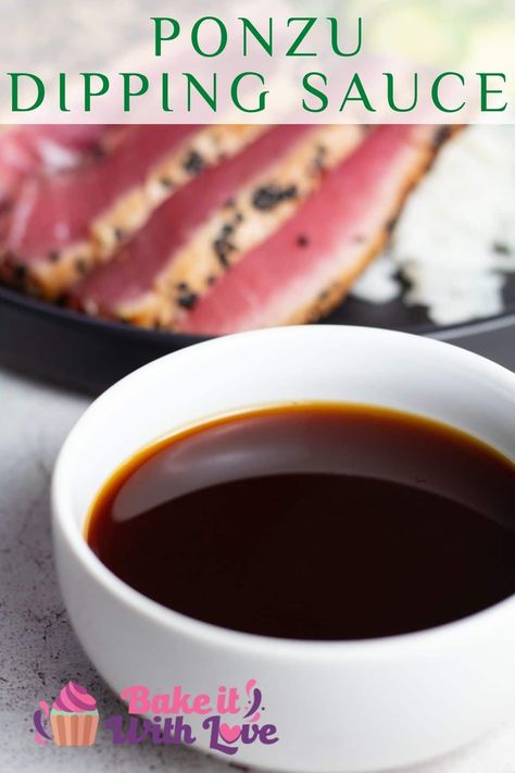 This quick and easy ponzu sauce comes together in just minutes and is absolute perfection when you want a great dipping sauce! Combine soy sauce, rice vinegar, mirin, yuzu, ginger, katsuobushi, and kombu for an umami flavor you're sure to love! BakeItWithLove.com #bakeitwithlove #ponzu #sauce #dipping Sukiyaki Recipe, Soy Sauce Rice, Ponzu Sauce, Vegetarian Substitutes, Italian Pasta Sauce, Japanese Sauce, Asian Sauce, Shabu Shabu, Ginger Sauce