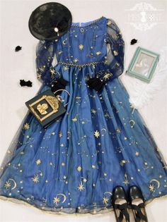 Celestial Outfit, Cosmic Dress, Cosmic Witch, Lolita Outfit, Classic Embroidery, Op Dress, Witch Outfit, Dress Out, Embroidery Lace