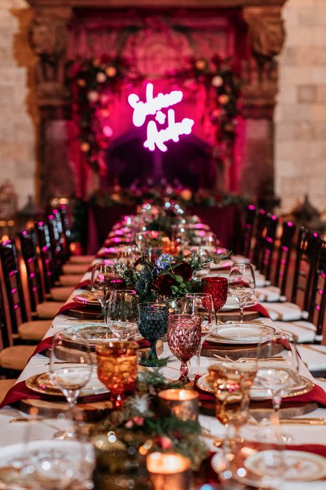 Moody Maximalist Eco-Friendly Wedding · Rock n Roll Bride Moody Jewel Tone Wedding Ceremony, Mixed Colored Glass Wedding, Different Color Glasses Wedding, Eclectic Glassware Wedding, Stained Glass Themed Wedding, Vintage Wedding Bridal Party, Eclectic Micro Wedding, Indie Rock Wedding, Colorful Nye Wedding