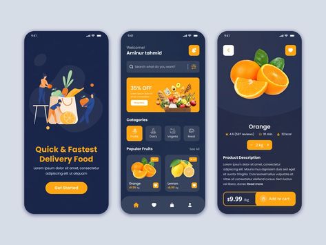 Grocery - Fresh Fruit Delivery Mobile App 🍊 by Aminur Tahmid on Dribbble Fruit Delivery, Mobile App Ui, App Ui Design, Fruit Design, Mobile App Design, App Ui, Mobile Design, Food Delivery, Fresh Fruit