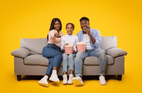 Photo joyful black family of three sitti... | Premium Photo #Freepik #photo #family-tv #happy-family #family-sofa #family Black Happy Family, People Watching Tv, Family Watching Tv, Happy Family Images, Branding Infographic, Eating Popcorn, Family Sofa, Family Background, Advertising Pictures