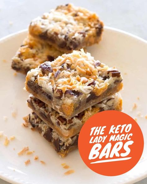 The Keto Lady Magic Bars — The Keto Lady Lori Keto Magic Cookies, Magic Cookies, Magic Cookie Bars, Magic Bars, Buffalo Chicken Wings, Keto Sweets, Dessert Easy, Keto Dessert Easy, Keto Cookies