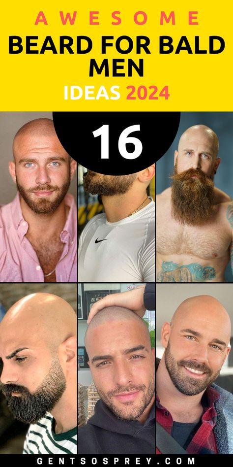 Explore the latest 2024 beard trends for bald men. From the classic full beard to the polished professional and majestic mane, our guide covers 16 dynamic styles. Perfect for every bald man wanting to enhance his look with beard styles that blend sophistication, creativity, and confidence. Get styling tips and inspiration for your next bold look. Short Hair Beard Style, Beard And Bald Head Style, Shaved Head Bearded Men, Bald Head Bearded Men, Bald Men With Grey Beards, Beard And Bald Head, Grey Beard Bald Head, Short Faded Beard Styles, Bald Men Facial Hair Styles