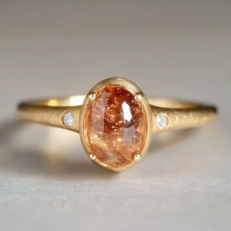 Golden Horizon Sunstone Engagement ring, Handcrafted Sunstone Ring – JadedDesignNYC Orange Crystal Engagement Ring, Gold Gemstone Wedding Rings, Orange Rings Engagement, Engagement Ring Without Diamond, Funky Wedding Ring, Ring Shape For Hand Type, Nature Inspired Ring, Engagement Rings With Stones, Funky Wedding Rings