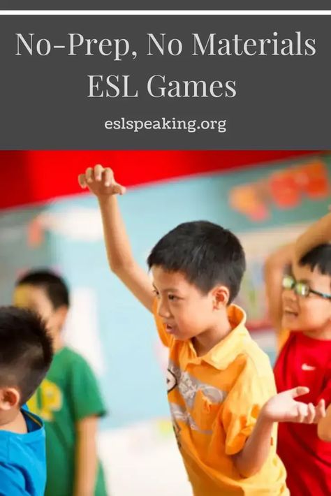 Check out these no-prep or low-prep ESL games and activities. Level up your English classes, but don't spend a ton of time on lesson planning.   #eslgame #eslgames #eslactivity #eslactivities #tefl #elt #tesol #tesl #lessonplan #lessonplanning Esl Games For Kids Teaching English, Esl Activities For Kids, Fun English Games, High School Esl, English Games For Kids, Speaking Activities Esl, Drama Games, Esl Games, Ell Students