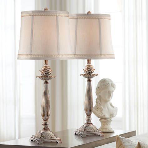 Regency Hill Shabby Chic Table Lamps Set of 2 Antique White Washed Petite Artichoke Font Beige Fabric Bell Shade for Living Room - Walmart.com - Walmart.com French Country Table, Shabby Chic Table Lamps, Cottage Table, Buffet Table Lamps, Shabby Chic Lamp Shades, Traditional Table Lamps, Shabby Chic Lamps, Shabby Chic Table, Casa Country