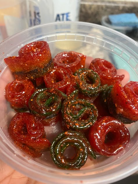 Chamoy Tajin candies made to order , gushers , peach rings , skittles , gummy bears , sour belts , fruit roll ups 8 oz containers Pickle With Chamoy And Tajin, Chamoy And Tajin Pickles, Spicy Mexican Food, Chamoy Tajin Candy, Candy With Chamoy And Tajin, Sour Fruits, Mexican Candy With Chamoy And Tajin, Mexican Snack Foods, Sour Candies