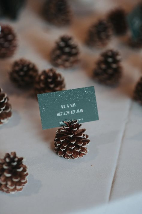 13 Easy Winter Wedding DIY Projects | OneFabDay.com Ornament Place Card Holder, Pine Cone Place Card Holder, Christmas Name Place Cards, Christmas Wedding Ideas, Ornament Wedding Favors, Leaf Confetti, Winter Wreath Diy, Place Card Holder, Winter Wedding Cake