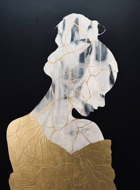 Kintsugi Drawing, Kintsugi Art Painting, Kintsugi Painting, Kintsugi Aesthetic, Studio 51, Contemporary Surrealism, Kintsugi Art, Art Surrealism, Surrealism Painting