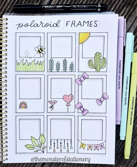 Banners And Frames, Bujo Aesthetic, Polaroid Frames, خريطة ذهنية, Bond Paper Design, Bullet Journal Banner, Creating A Bullet Journal, Bullet Journal Mood Tracker Ideas, Bullet Journal Notes