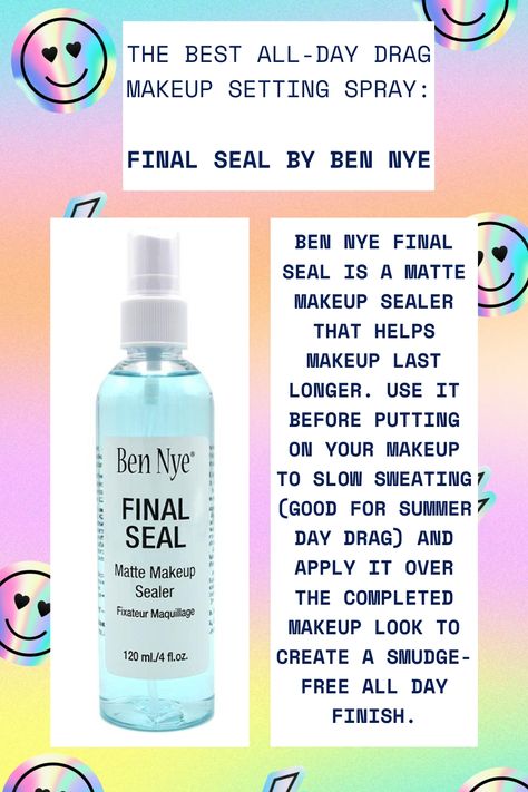 The world's BEST drag setting spray is Ben Nye's Final Seal Matte Makeup Setting Spray. Ben Nye Final Seal, Makeup Skills, Ben Nye, Makeup Blender, Drag Makeup, Matte Makeup, Beauty Companies, Makeup Setting Spray, Makeup Primer