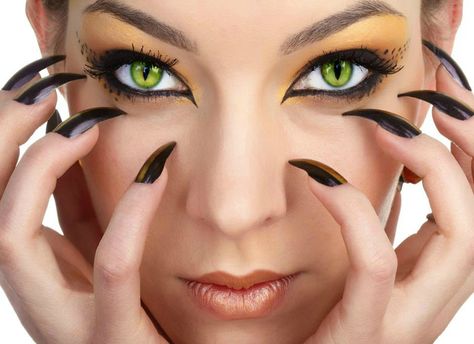 Femi Vamp Nails, Cat Eye Contacts, Colored Eye Contacts, Cat Eye Colors, Eye Contact Lenses, Halloween Contact Lenses, Halloween Contacts, Cat Eye Makeup, Halloween Eyes