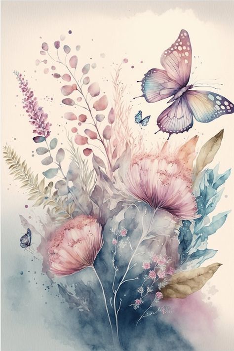 Art Butterflies, Digital Art Software, Art Papillon, Watercolor Butterfly, Butterfly And Flower, Beautiful Butterflies Art, Watercolor Flower Art, Flowers And Butterflies, Butterfly Watercolor