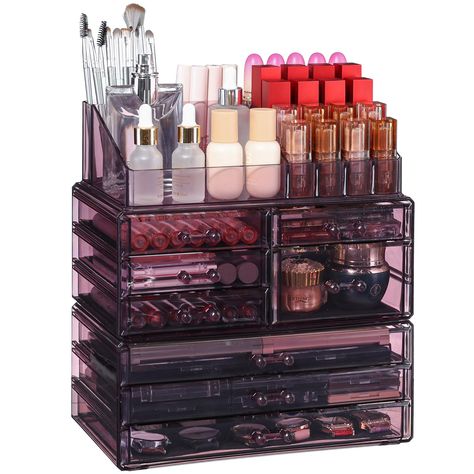 PRICES MAY VARY. 【Cute Stacking Drawer Organizers Kitchen 】- Size:6.5*11*12.2inches.The Purfume Holder has 3 independent drawer organizers, totaling 8 drawers,and and 1 Pack Makeup Holder at the top that contains 20 spaces ,that can store makeup brushes, perfume, nail polish, lipstick, eye shadow, skin care products and much more. 【Multifunctional Containers for Organizing Makeup】 - Design of drawers of different sizes makes it a perfect Table Storage Organizer for storing lotion,skin care,essen Makeup Set Up, Makeup Vanity Organization, Organized Makeup, Organizing Makeup, Bathroom Dresser, Purple Bathroom, Makeup Shelves, Organizers Kitchen, Acrylic Drawers