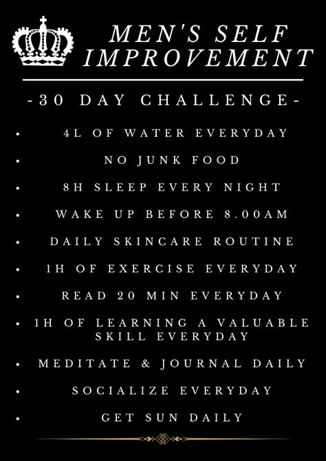 30 Day Challenge For Men, Self Improvement Challenge, 12 Week Workout Plan, Healthy Man, Motivational Quotes Wallpaper, Healthy Morning Routine, Everyday Workout, Self Care Bullet Journal, Personal Improvement