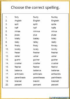 Correct The Spelling Worksheet, Spelling Test Template, Spelling Quiz, Commonly Misspelled Words, Basic Sight Words, Verbs List, English Spelling, O Words, Misspelled Words