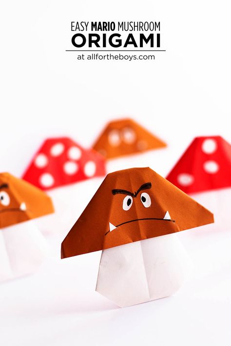 Easy Mario Mushroom origami craft Mario Color By Number, Fun Origami Crafts, Mario Day, Mario Crafts, Origami Techniques, Mushroom Crafts, Origami Models, Origami Dragon, Origami For Beginners