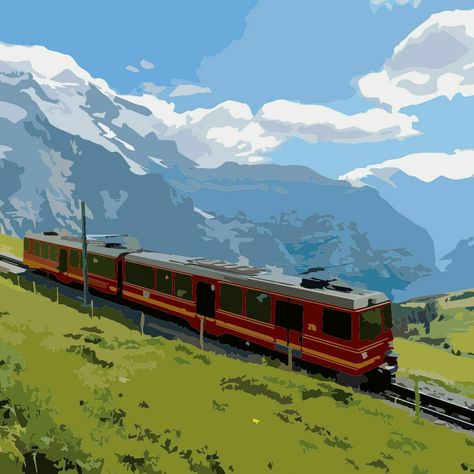 Train Landscape, Mountains Illustration, Train Drawing, Planet Art, Holiday Train, Mountain Illustration, Planets Art, Phone Art, Landscape Illustration