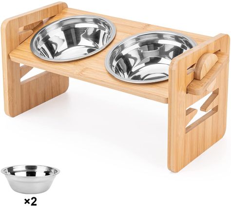 Bamboo Elevated Dog Bowls With Stand Adjustable Raised Puppy Cat Food Water Bowls Holder Rabbit Feeder For Small Medium Pet With - Dog Feeders - AliExpress Rabbit Feeder, Elevated Dog Feeder, Raised Dog Bowls, Elevated Dog Bowls, Dog Bowl Stand, Stainless Steel Bowls, Dog Feeder, Stainless Steel Bowl, Food Table