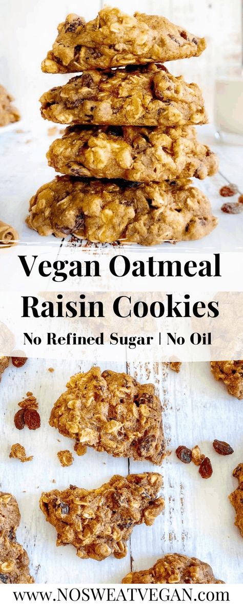 Wfpb Oatmeal Cookies, Oil Free Vegan Breakfast Cookies, Healthy Vegan Breakfast Cookies, Wfpbno Recipes, Healthy Slices, Vegan Oatmeal Raisin Cookies, Oatmeal Raisin Cookies Healthy, Nutritarian Recipes, Vegan Oatmeal Cookies