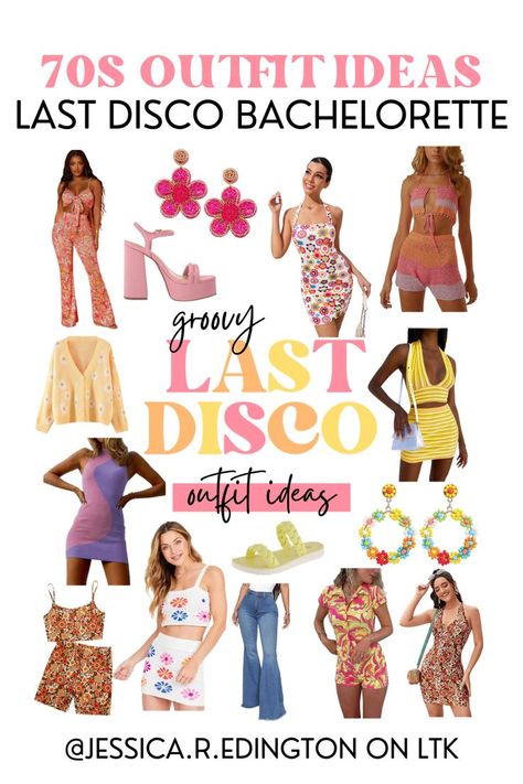 70s Theme Bachelorette Party, Groovy Outfit Ideas, 70s Theme Outfit, Hippie Bachelorette Party, Disco Inspired Outfits, Outfit With Flowers, 70s Outfits Party, Bachelorette Party In Nashville, Bachelorette Outfit Themes