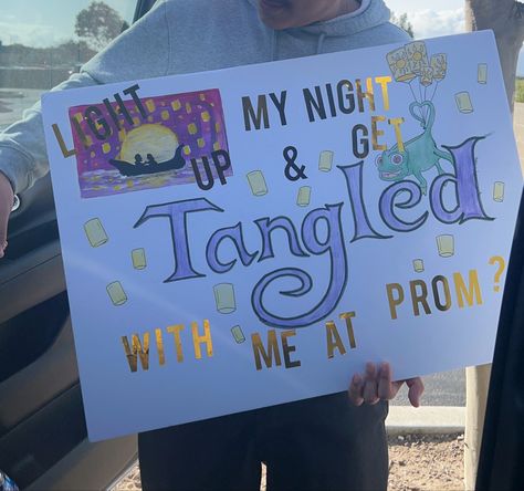 Tangled Promposal, Prom Proposal Ideas, Sadies Proposal, Cute Proposal, Cute Hoco Proposals, Homecoming Poster Ideas, Formal Proposals, Cute Promposals, Prom Posters