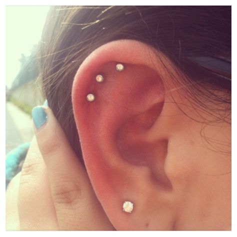 Triple Cartilage Cartilage Tattoo, Triple Cartilage Piercing, Triple Helix Piercing, Triple Helix, Piercing Cartilage, Helix Piercing, Cartilage Piercing, Helix, Tattoos And Piercings