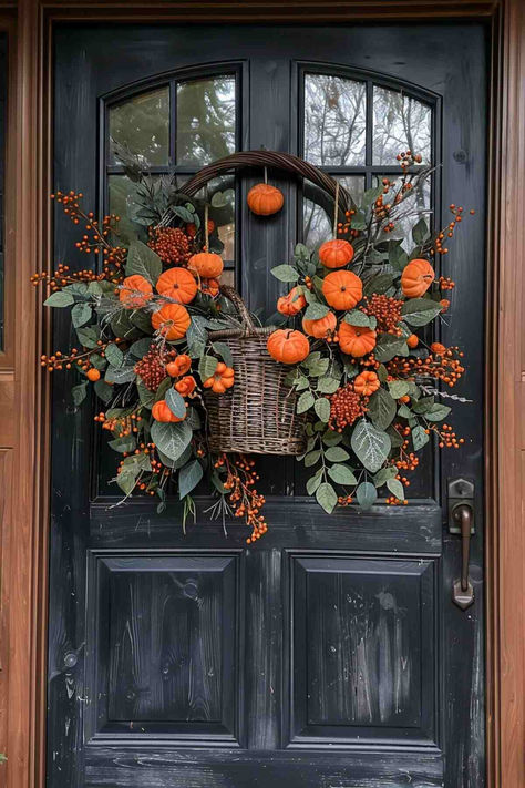 49 Easy DIY Fall Wreath Ideas for Quick Projects Outdoor Fall Door Decor, Fall Apple Wreath Diy, Outdoor Wreaths For Fall, Fall Basket Door Wreath, Easy Fall Arrangements, Cricut Fall Wreath Ideas, Unique Fall Wreaths For Front Door, Hanging Autumn Decoration, Fall Decor 2024 Front Porch