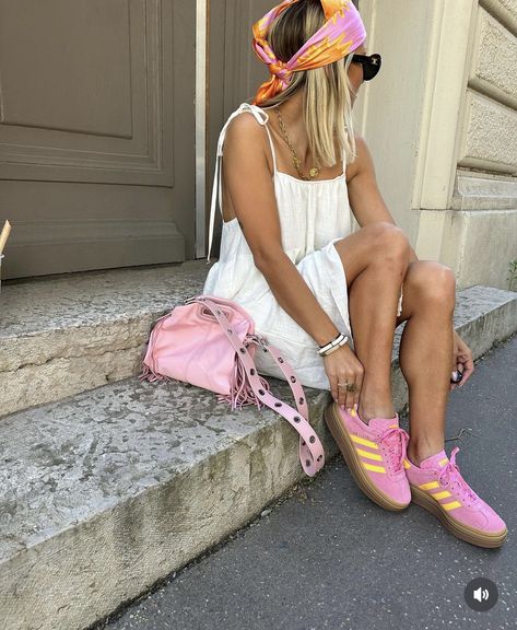 Bright Pink Sneakers Outfit, Sporty Pink Sneakers For Summer, Sporty Pink Summer Sneakers, Pink Summer Sneakers, Colorful Fun Sneakers For Summer, Wimbledon Outfit Women, Wimbledon Outfit, Maximalist Outfits, Bright Outfits