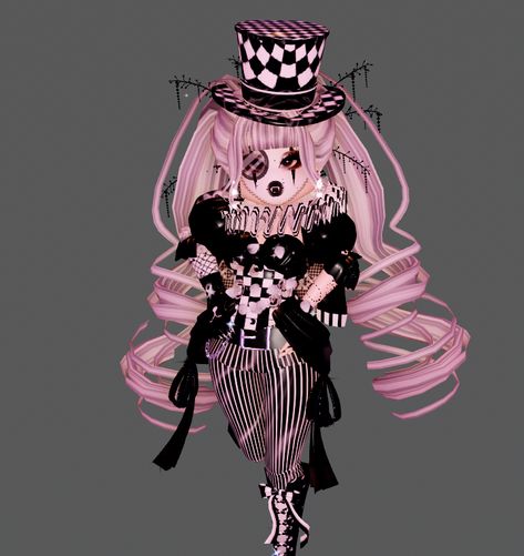 Royale High Outift idea Re-post only with credits <3 #rh #royalehigh Alice In Wonderland Royale High Outfit, Haunted Outfits Royale High, Royale High Freestyle, Black And White Outfit Royale High, Rh Clown Outfit, Royale High Costume Ideas, Royale High Hipster Outfit, Clown Outfit Royale High, Matching Royale High Halloween Outfits