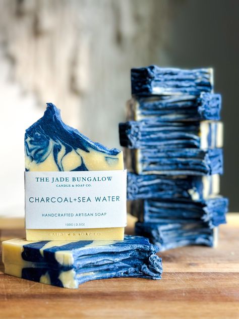 "Our Charcoal & Deep Sea Water Handcrafted Artisan Soap: nourishing blend of sea water and blue charcoal (for gentle exfoliation) with notes of blue lily, hyacinth and bergamot. Inspired by the sea and the powder of the tide. Handmade in USA using premium yet sustainably sourced ingredients that are good for you & the family.  » SOAP WEIGHT & DIMENSIONS:  *Full Size Soap Bar: 3.5OZ | 100G | 3.5\" x 3.0\" x 0.80\" *Half Size Soap Bar: 1.8OZ | 50G | 3.5\" x 1.5\" x 0.80\" (perfect for house guests