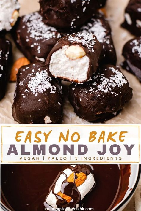 I’m obsessed with almond joy bars, and luckily I have figured out how to make my own healthy version of Homemade Almond Joy. They are so delicious and so easy to make! Make them with dark chocolate for a rich and satisfying flavor and added health benefits. These candy bars can be made keto and vegan friendly and are naturally gluten free. Make these homemade almond joy bars today! Low Carb Almond Joy Bars, Healthy Almond Joy Bars, Almond Joy Chocolate, Vegan Almond Joy, Healthy Almond Joy, Homemade Almond Joy, Healthy Paleo Desserts, Almond Joys, Almond Joy Bars