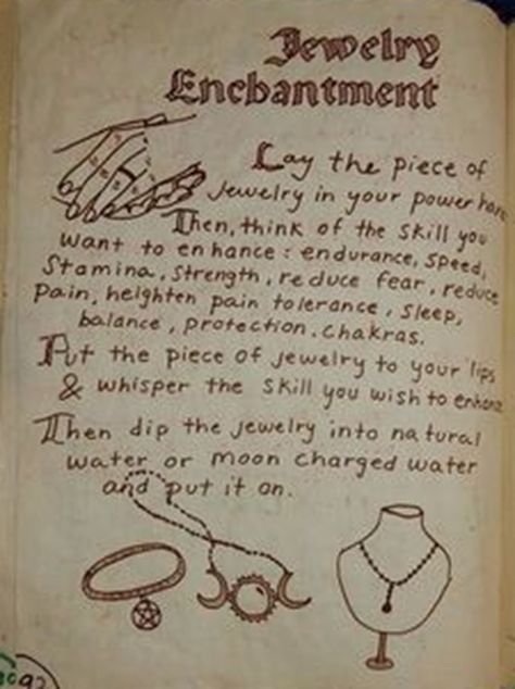 Enchant Jewelry, Diy Spell Book, Spell Book Pages, Spells For Beginners, Enchanted Jewelry, Wiccan Magic, Grimoire Book, Magic Spell Book, Wiccan Witch