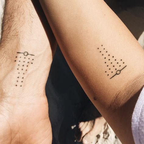 Geometric Marriage Tattoos: Wedding Date in Dots Engagement Tattoos, Wedding Date Tattoos, Simple Couples Tattoos, Marriage Tattoos, Couple Tattoos Unique Meaningful, Wife Tattoo, Couple Tattoos Unique, Date Tattoos, Dot Tattoos